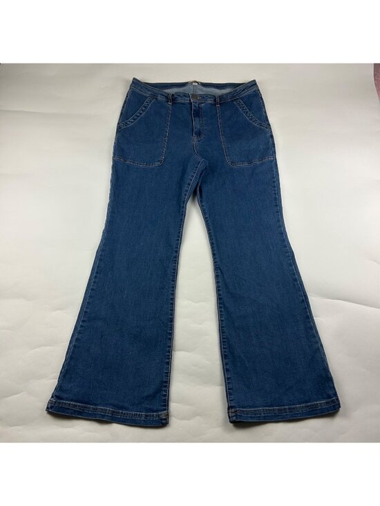Knox Rose Denim - Knox Rose Blue Stretch Denim High Rise Utility Flared Jeans 17
